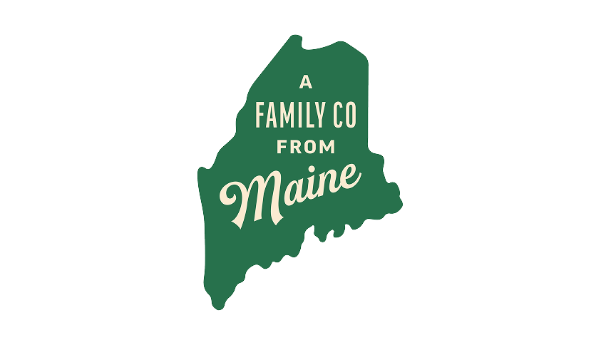 Map of Maine with 'A Family Co from Maine' text on a white background