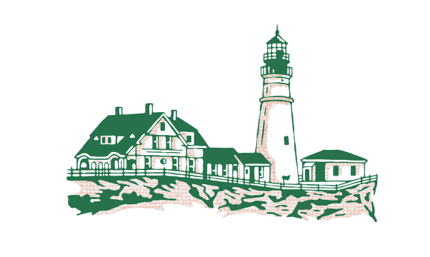 Illustration of a lighthouse and house on a white background